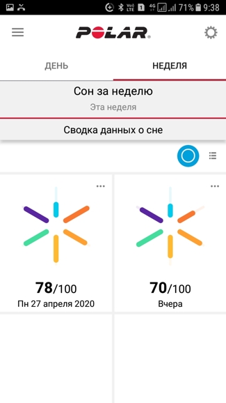 Детализация отчета Nightly Recharge в мобильном приложении Polar Flow