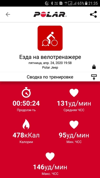 Отчет по тренировке в мобильном приложении Polar Flow