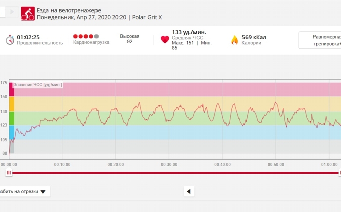 пульсограмма тренировки записанная Polar Grit X