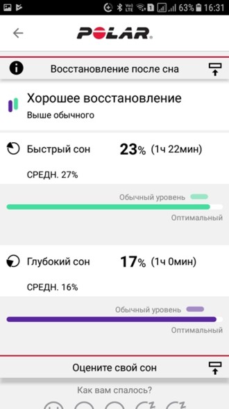 оценка сна и восстановления в Polar Sleep Plus Stages в мобильном приложении Polar Flow